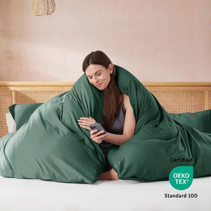 Nestl Forest Green Duvet Cover Full Size - Soft Double Brushed Full Size Duvet Cover Set, 3 Piece, with Button Closure, 1 Duvet Cover 80x90 inches and 2 Pillow Shams