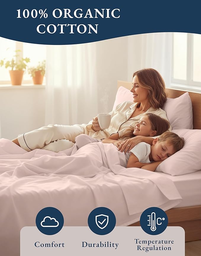 LANE LINEN 100% Organic Cotton Sheets Full Size Bed, Machine Washable Fully Elasticized Low Pill Fade Resistant Cotton Sheets, Soft & Comfy Percale Eco Friendly sábanas Full -Sepia Rose