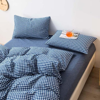LifeTB Royal Blue Gingham Comforter Set King Modern Style Blue Plaid Checkered Comforter Set Soft Fluffy Grid Bed Comforter 3 Pieces Farmhouse Bedding Set Plaid Gingham Bedding Comforter King