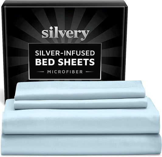 Silvery Silver Infused Bed Sheets Set - Ultra-Soft Temperature-Regulating Fabric with Self-Cleaning Technology™ That Stays Fresh 3X Longer for Hygienic Sleep