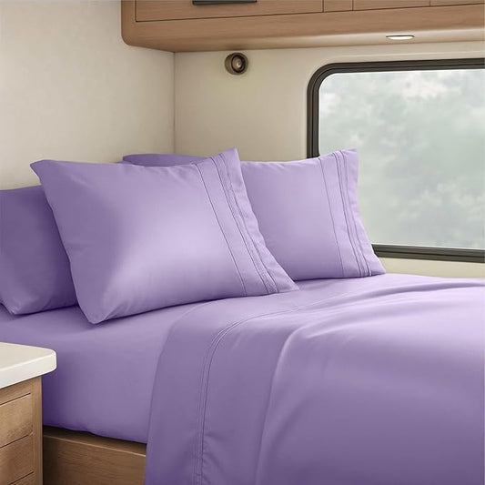 Clara Clark RV Queen Sheets, 6 Piece RV Sheets Set - Hotel Luxury Sheets for RV Bunks, Super Soft Bedding Set, Short Queen,Lavender
