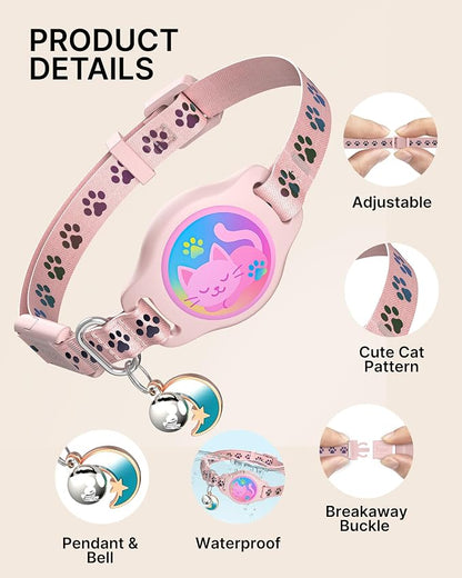 Airtag Cat Collar Breakaway, 2 Pack Cat Collar with Apple Airtag Holder | Reflective Waterproof Cat Collar with Bell, Easy Tracker with Airtag Collar, Adjustable 8-12In Lightweight & Comfortable