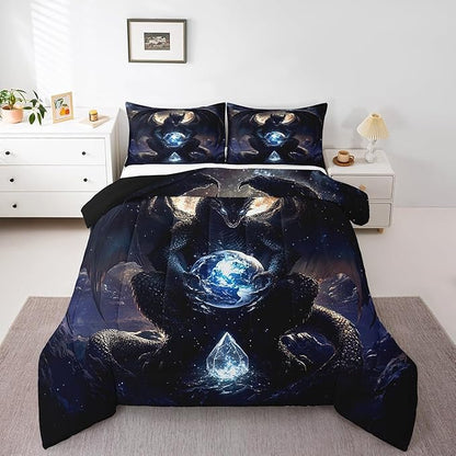 Feelyou Dragon Comforter Set Twin Size Dragon Stuff Comforter for Boys Girls Teens Wild Life Bedding Set Dragon Decor Duvet Set Room Decor Black Quilt Set