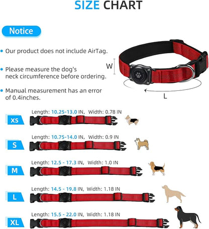Upgrade Dog Collar with AirTag Holder, IP68 Waterproof, Red, S | Built-in Water Resistant AirTag holder, 1000D Nylon, Reflective Stitching for Night Visibility, Soft padding for Comfort
