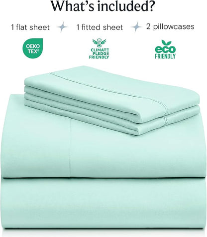 LuxClub 4 PC Sheet Set Bed Sheets Deep Pockets 16" Eco Friendly Wrinkle Free Cooling Machine Washable Hotel Bedding Silky Soft - Aquamarine Full
