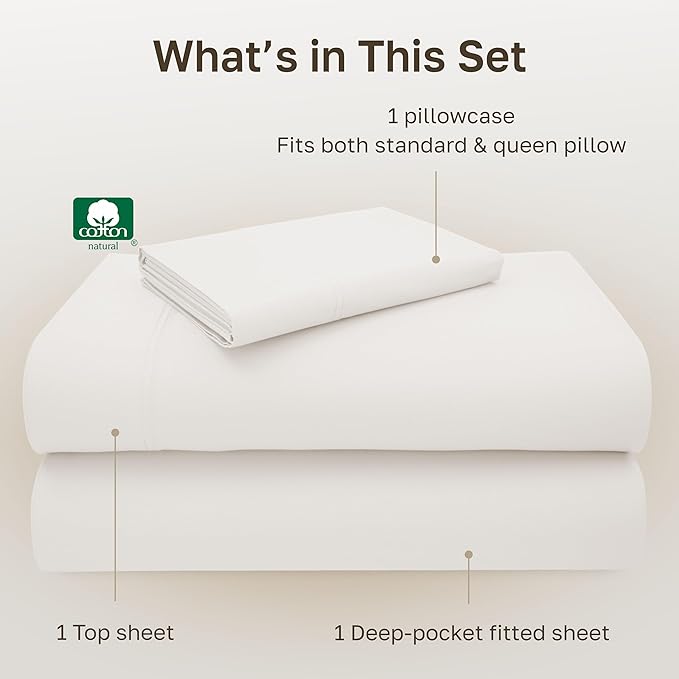 California Design Den Twin Sheet Set - 100% Cotton, Luxuriously Soft 600 Thread Count Sateen Bedding, Deep Pocket Twin Sheets - True Ivory