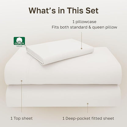 California Design Den Twin XL Sheet Set - 100% Cotton, Luxuriously Soft 600 Thread Count Sateen Bedding, Deep Pocket XL Twin Sheets - True Ivory