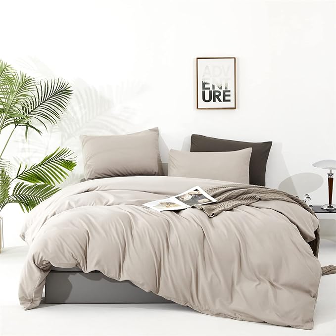 Luxlovery Beige Comforter Set King Light Khaki Bedding Set Oatmeal Light Taupe Blanket Quilts 3 PCS Comforter Cream Beige King Size Comforter Set Women Men
