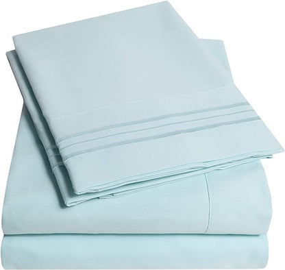 1500 Supreme Collection Queen Sheet Sets Light Blue- Luxury Hotel Bed Sheets and Pillowcase Set for Queen Mattress - Extra Soft, Elastic Corner Straps, Deep Pocket Sheets, Queen Light Blue