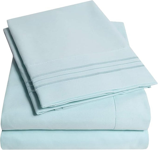 Sweet Home Collection 1500 Supreme Collection Twin Sheet Sets Light Blue - 3 Piece Bed Sheets and Pillowcase Set for Twin Mattress - Extra Soft, Elastic Corner Straps, Deep Pocket Sheets