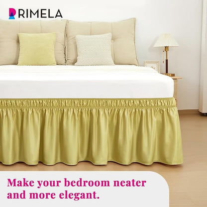 RIMELA Bed Skirt Queen Size Gold Green 15 Inch Drop, Wrap Around Elastic Bedskirt, Dust Ruffle for Adjustable Bed Base Soft Durable Fabric Machine Washable Easy to Install Bed Skirts