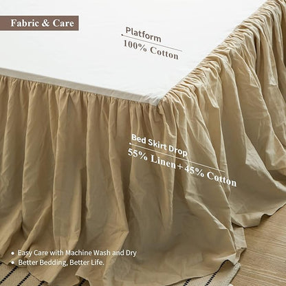 BISELINA French Linen Bed Skirt with Pleated Frills 18-Inch Tailored Drop Natural Flax Cotton Blend Dust Ruffle Soft Cozy Farmhouse Bedding (18" Twin, Ruffle Linen)