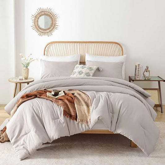 ROSGONIA California King Comforter Set Linen Grey, 3pcs (1 Boho Gray Cal King Comforter & 2 Pillowcases), All Season Soft Bedding Blanket Quilts