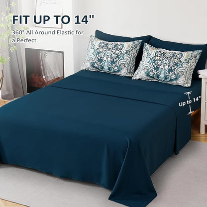 Drucon Boho Comforter Set Queen Size, 7 Pieces Bed in a Bag Paisley Comforter, Soft Lightweight Microfiber Bedding Set (1 Comforter, 1 Flat Sheet, 1 Fitted Sheet, 2 Pillow Shams, 2 Pillowcases)