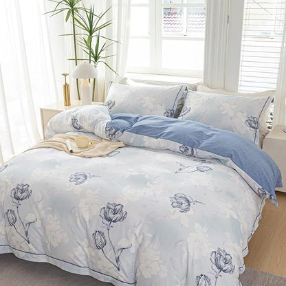 OAITE Duvet Cover Set King Size Floral Pattern 500 Thread Count Ultra Soft 100% Cotton Duvet Cover Sets 3-PC, Breathable Duvet Cover with Zipper Closure & Corner Ties