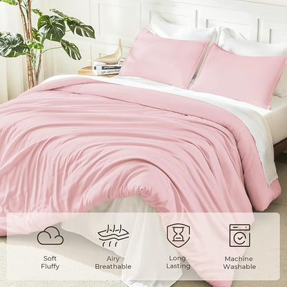 Litanika Twin XL Comforter Set Pink - 2 Pieces Extra Long Bed Set for College Dorm, All Season Bedding Set for Girls and Boys