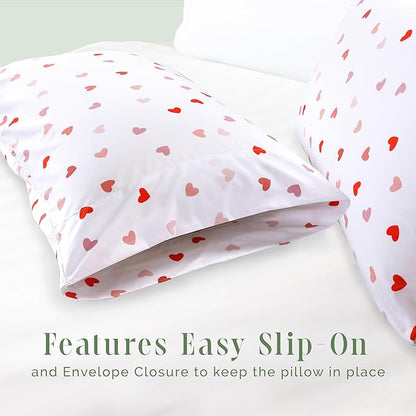 Elegant Comfort Ultra Soft Set of 2 Hearts Print Pillowcases - 1500 Premium Hotel Quality Microfiber, Soft and Smooth Envelope Closure 2-Piece Pillow Covers - Standard/Queen, Valentina