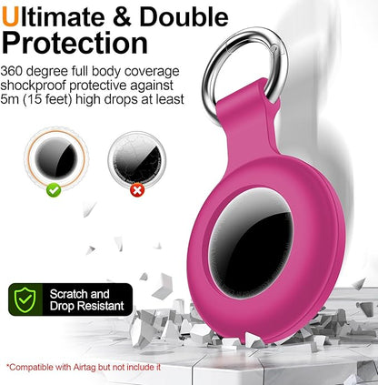 1|2|4Pack for Apple AirTag Holder with Keychain for Air Tag 2nd/1st Gen | Waterproof Air Tag Cover GPS Tracker Anti-Scratch Silicone Air-Tag Case for Pets,Kids,Bags,Luggages-Rose Red
