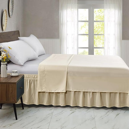 FreshCulture Twin Bed Skirt, Elastic Wrap Around Bed Skirt Twin Bed, Easy Fit with 15-Inch Tailored Drop, Hotel Quality Bed Skirts for Adjustable Bed (Beige)