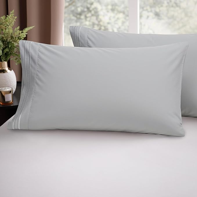 Elegant Comfort Luxury Ultra-Soft 2-Piece Pillowcase Set - 1500 Premium Hotel Quality Microfiber Double Brushed - Wrinkle Resistant, Standard/Queen, Silver Blue