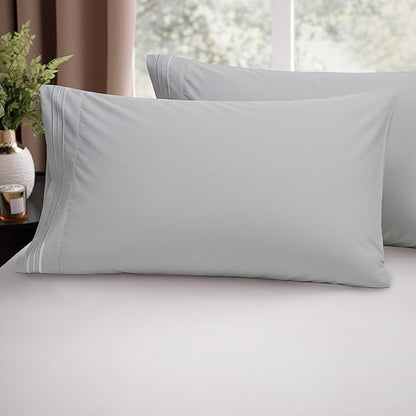 Elegant Comfort Luxury Ultra-Soft 2-Piece Pillowcase Set - 1500 Premium Hotel Quality Microfiber Double Brushed - Wrinkle Resistant, King Size, Silver Blue