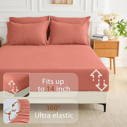 MUXHOMO 7 Pieces Full Comforter Set, Soft Bed in a Bag Full Size, All Season Bedding Set with Comforter, Flat Sheet, Fitted Sheet, Pillowcases & Shams, Coral Red