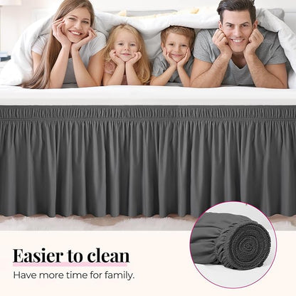 RIMELA Dark Grey Bed Skirt Queen Size 18 Inch Drop, Elastic Bed Skirting for Bed Base and Frame, Bedding Dust Ruffle Easy to Install, Lightweight Wrap Around Adjustable Bedskirt