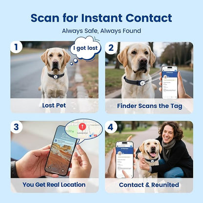 Smart Dog Tracker for Collar, for iOS & Android, Pet Location Tracker with Holder, No Monthly Fee, Real-Time Location Updates, IPX6 Waterproof, 365 Days Battery Life, GPS Dog Tracker, Blue