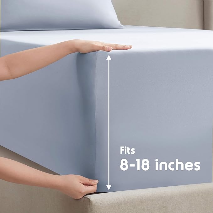 Nestl Short Queen Sheet Set - 1800 Ultra-Soft Microfiber - Double Brushed - Deep Pockets - Easy Fit - 4 Piece Set - Bed Sheets (Short Queen, Ice Blue)