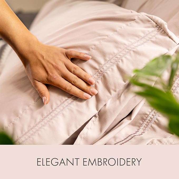 ClevaHome King Size Sheet Set - 6 Piece Soft Breathable Luxury Bed Sheet Set - Shrinkage & Fade Resistant Embroidered Bedding Sheet with Deep Pocket, 2 Extra Pillowcases (King, Barely Pink)