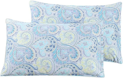 WINLIFE 100% Cotton Pillow Cases Queen Size, 20 by 30 inches Queen Pillowcases Set of 2, Soft and Breathable Envelope Closure 2-Piece Pillow Case, Blue Paisley