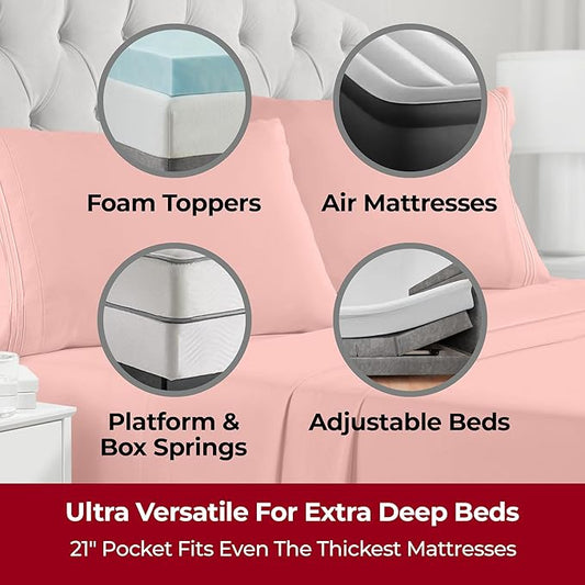 Mellanni Extra Deep Full Sheets - 4 PC Iconic Collection Bedding - Hotel Luxury, Ultra Soft, Cooling Bed Sheets - Wrinkle, Fade, Stain Resistant (Full, Coral)