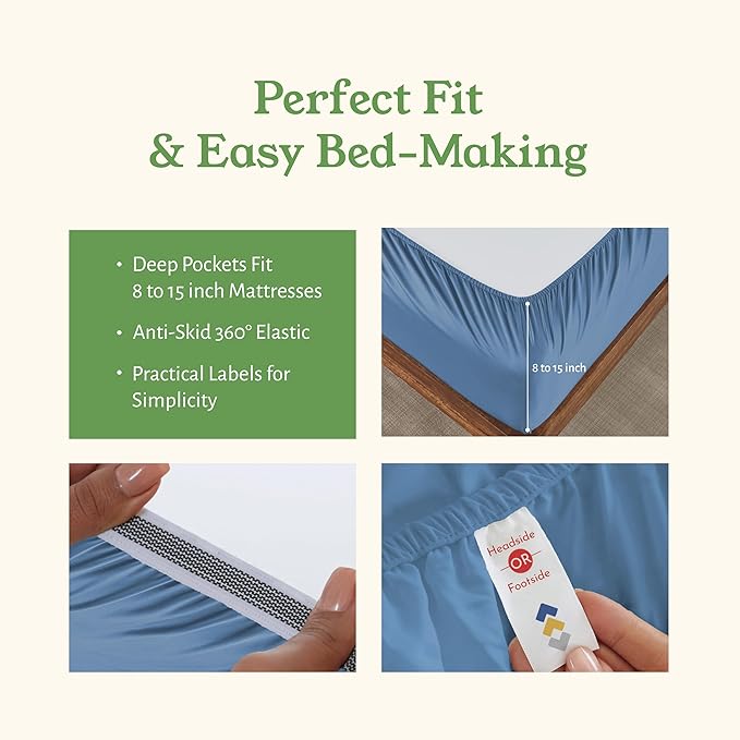 California Design Den Soft 100% Organic Cotton Sheets Full Size Bed Set - Crisp and Cool Percale Organic Sheets, Deep Pockets with Anti-Skid Elastic, Breathable and Durable Bedding Set - Riviera Blue