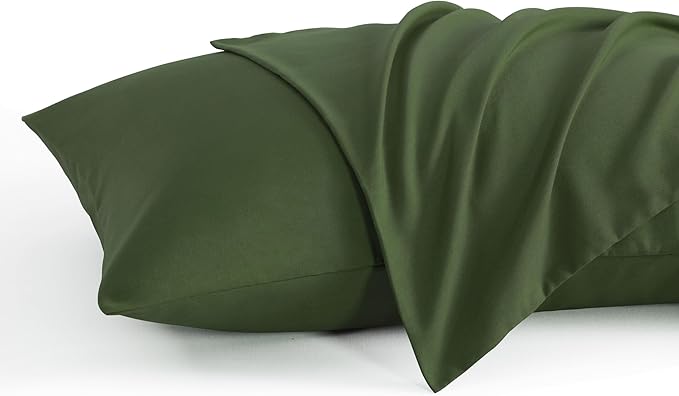 NTBAY Queen Pillow Cases Set, 2 Pack Brushed Microfiber 20x30 Inches, Olive Green with Envelope Closure, Soft, Wrinkle, Fade, Stain Resistant
