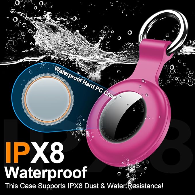 1|2|4Pack for Apple AirTag Holder with Keychain for Air Tag 2nd/1st Gen | Waterproof Air Tag Cover GPS Tracker Anti-Scratch Silicone Air-Tag Case for Pets,Kids,Bags,Luggages-Rose Red
