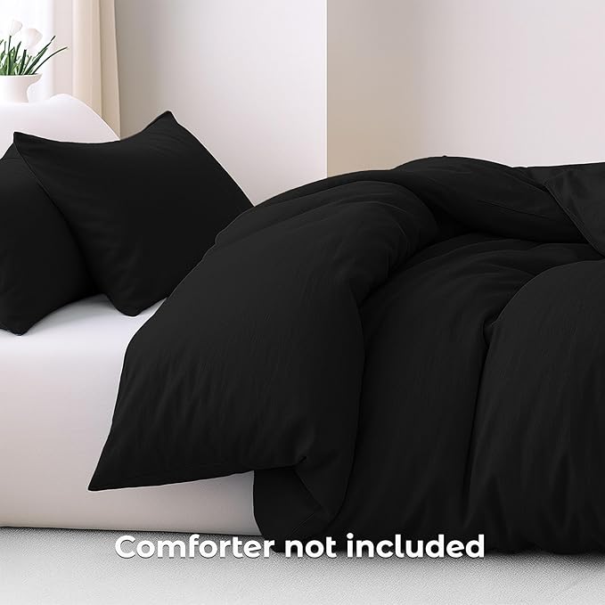 Pure Bedding Duvet Cover King Size - 3 Pieces Extra Soft Bedding Set, Includes 1 Duvet Cover 104x90 Inches with Zipper Closure & 2 Pillow Shams, Comforter Not Included, Black