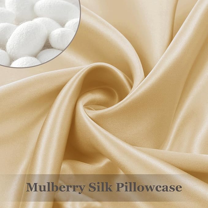 Adubor 100% Silk Pillowcase - Mulberry Silk Pillow Cases, 22 Momme 6A Grade Fibers, Silk Pillow Case for Hair and Skin Health, with Hidden Zipper (Queen 20''x30'', Gold, 1PC)