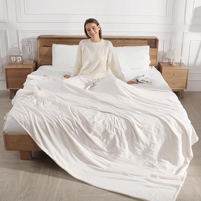 Heated Blanket Full Electric Blanket 72X84in - Fast Heating Blanket for Adults Ultra Soft Flannel Blankets with 5 Heat Levels & 10 Hrs Timer, Machine Washable, Bed Warm Blanket for Winter, White