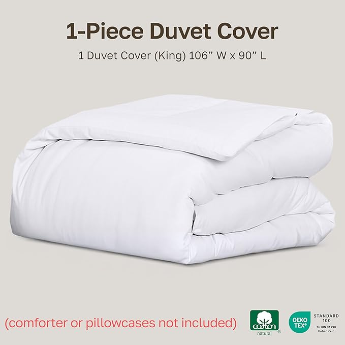 California Design Den Duvet Cover King Size Only - Winner Good Housekeeping Best Bedding Awards 2025, Premium 400 Thread Count Sateen, 100% Cotton Duvet Covers, Button Closure & Corner Ties - White