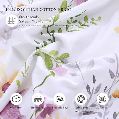 WINLIFE 100% Cotton Pillowcases Set of 2 Garden Floral Printed Pillow Cases Soft and Breathable Pillow Cover (Queen Size 20x30'', Lilac)