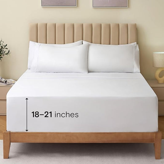 LuxClub 3 PC Sheet Bed Sheets Deep Pockets 18" Wrinkle Free Kids Fitted Sheets Machine Washable Hotel Bedding Silky Soft - White Twin