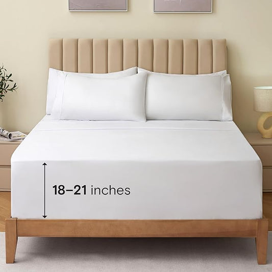 LuxClub 5 PC Split King Sheet Set Bed Sheets Deep Pockets 18" Wrinkle Free Cooling Sheets Machine Washable Hotel Bedding Silky Soft - White Split King