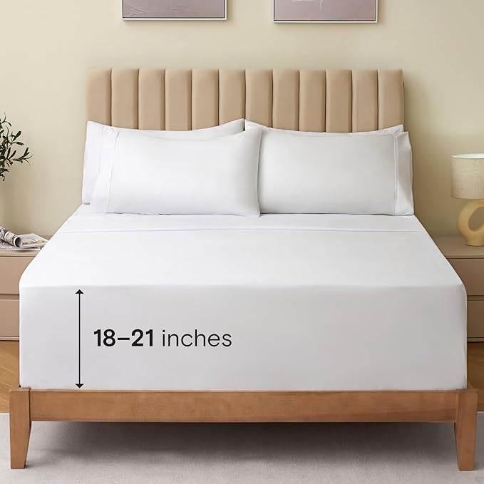 LuxClub 4 PC California King Size Sheet Set Bed Sheets Deep Pockets 18" Wrinkle Free Cooling Sheets Machine Washable Hotel Bedding Silky Soft - White California King