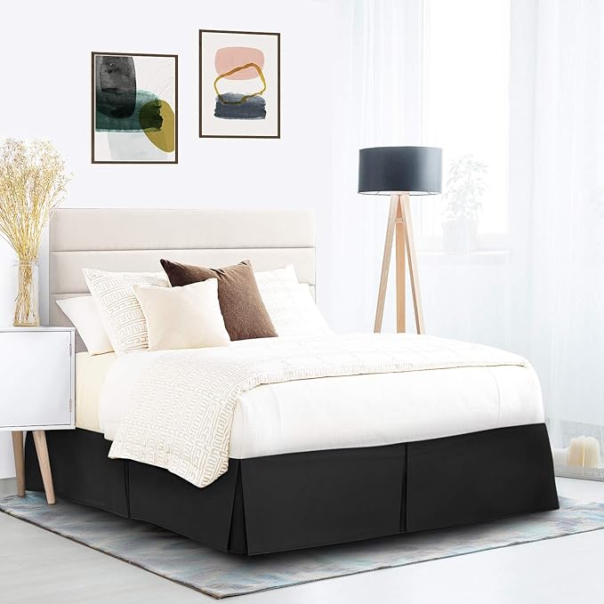 Nestl Black Full Bed Skirt - Full Size Bed Skirt 14 Inch Drop - Brushed Microfiber Bed Skirts - Hotel Quality Pleated Bed Skirt - Shrinkage & Fade Resistant
