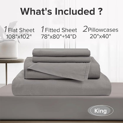 Comfort Spaces 100% Cotton Sheets King, Breathable & Ultra Soft Cotton Sheets, Naturally Cool Cotton Bed Sheets with 14" Elastic Pocket Fits up to 16" Mattress, All Season Sheet Set, Dark Gray 4 Piece
