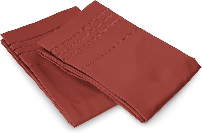 Elegant Comfort Luxury Ultra-Soft 2-Piece Pillowcase Set - 1500 Premium Hotel Quality Microfiber Double Brushed - Wrinkle Resistant, Standard/Queen, Rust