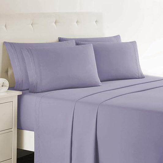 Clara Clark Luxury Bed Sheets, 5 Piece Set - Super Soft Microfiber Sheet Set for Twin Size Bed, Lavender