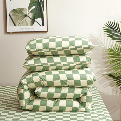 Houseri Sage Green White Plaid Comforter Full Size Light Green Bedding Comforter Sets for Teen Boys Girls Full Grass Green and Beige Buffalo Plaid Comforters Checkerboard Gingham Dorm Bedding Set Full
