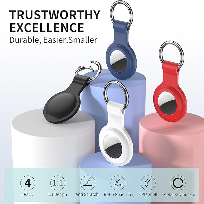 Compatible for AirTag Holder Keychain 4 Pack for Air Tag 1st&2nd Generation | Airtag Key Chain Ring Case Cover for Air Tag Holder GPS Tracker Item Air Tags Finders Air Tagholder for Kids,Bags,Luggages