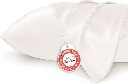 Bedsure Satin Pillowcase 2 Pack Similar to Silk Pillow Cases Standard Size, Pillow Case for Sleeping Women with Envelope Closure, Gifts for Women Men, Ivory, 20x26 Inches, 2pcs